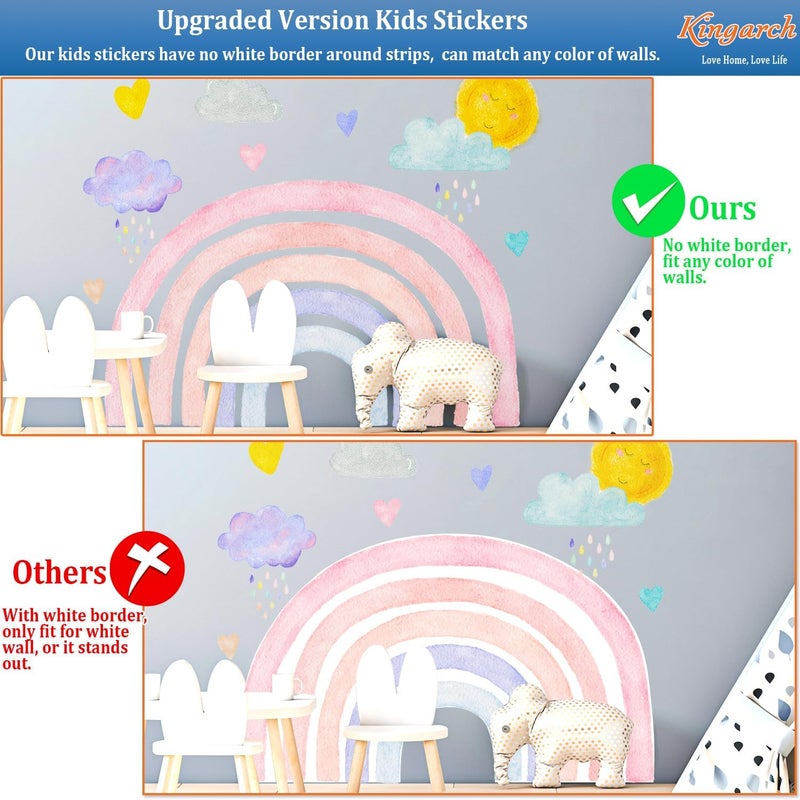 Kingarch Large Boho Rainbow Wall Decals, Clouds Sun Hearts Peel and Stick Fabric Nursery Wall Decor, Removable Home Room Wall Decor Murals Stickers for Kids Girls Toddler Bedroom Living Room Playroom - Image 2
